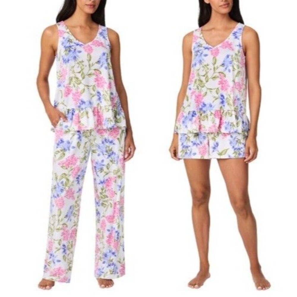 Tommy Bahama Women's Large 3-Piece Pajama Set White Lily Cluster Print NOWT